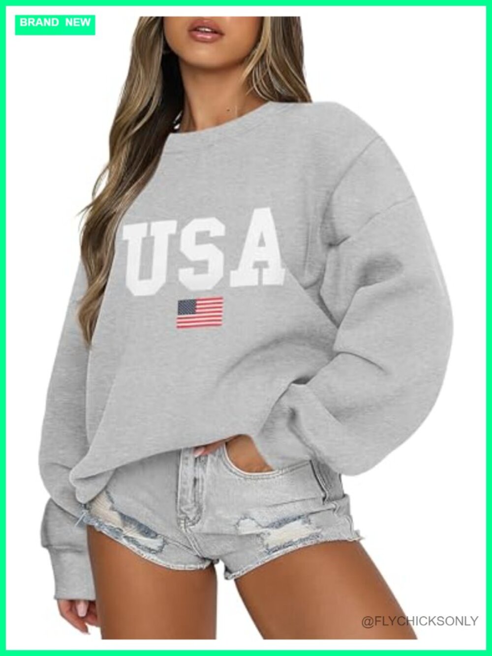Oversized USA Graphic Fleece Sweatshirt Crewneck Pullover Winter Top